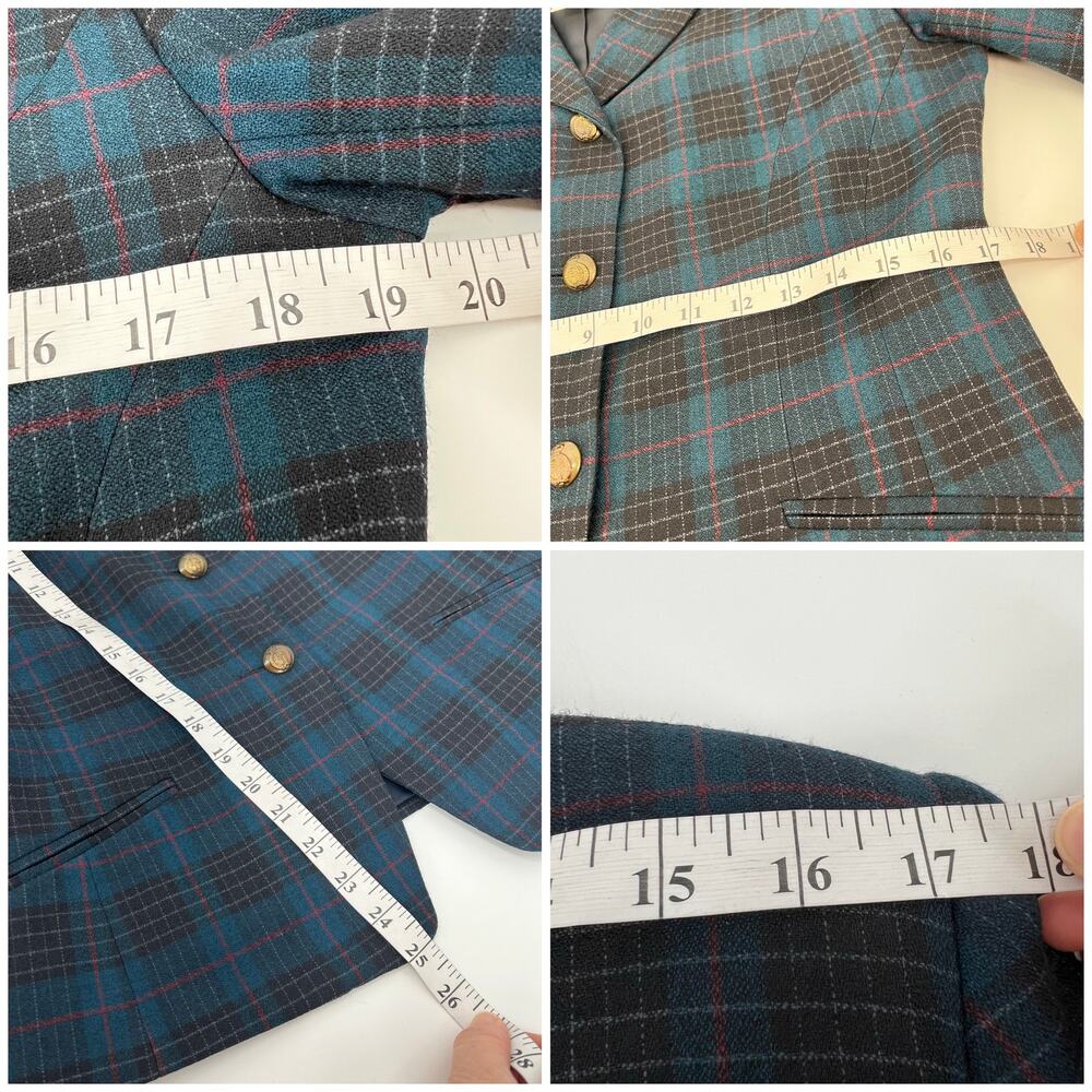 Vtg David N Wool Blend Skirt Suit 2 pc Set Womens Fit M Blue Black Plaid Blazer - Picture 9 of 10